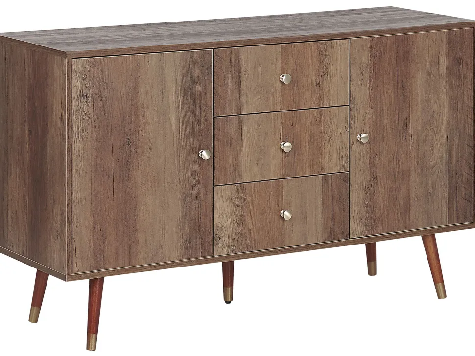 Aparador Com 3 Gavetas E 2 Portas Castanho Claro Ulika