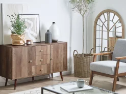 Aparador Com 3 Gavetas E 2 Portas Castanho Claro Ulika