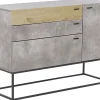 Aparador Com 3 Gavetas E 1 Porta Em Efeito De Concreto E Cor De Madeira Clara Arietta