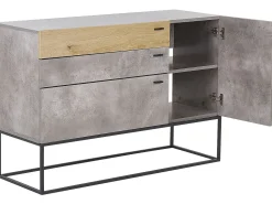 Aparador Com 3 Gavetas E 1 Porta Em Efeito De Concreto E Cor De Madeira Clara Arietta