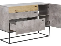 Aparador Com 3 Gavetas E 1 Porta Em Efeito De Concreto E Cor De Madeira Clara Arietta