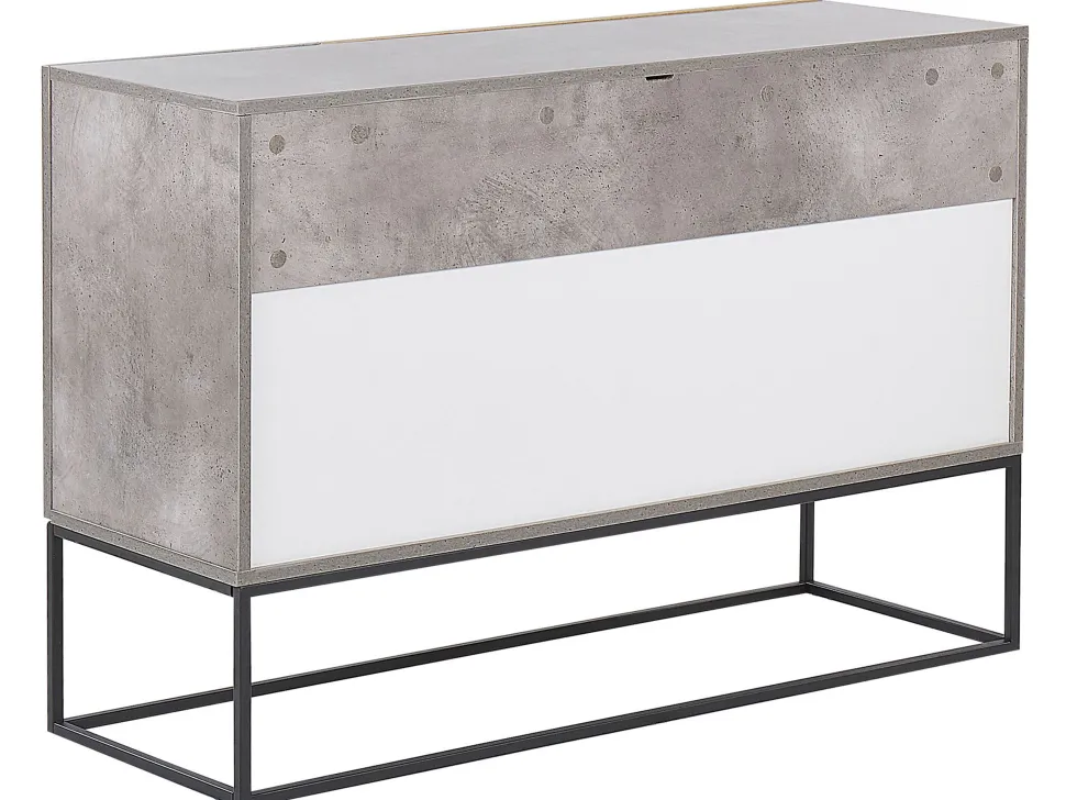 Aparador Com 3 Gavetas E 1 Porta Em Efeito De Concreto E Cor De Madeira Clara Arietta