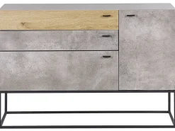 Aparador Com 3 Gavetas E 1 Porta Em Efeito De Concreto E Cor De Madeira Clara Arietta
