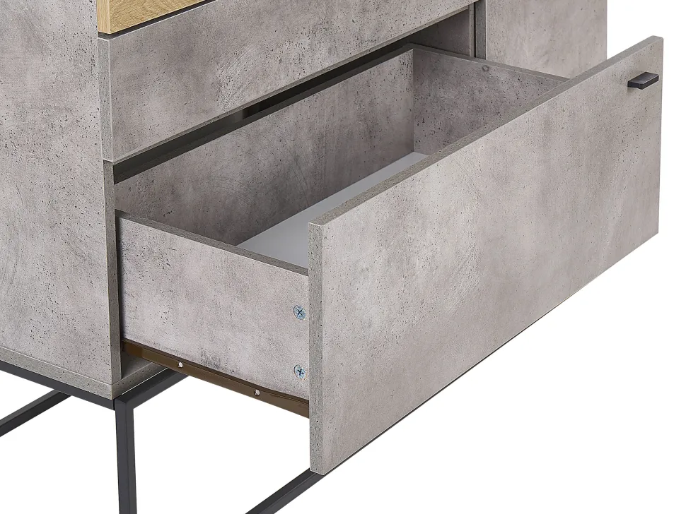 Aparador Com 3 Gavetas E 1 Porta Em Efeito De Concreto E Cor De Madeira Clara Arietta
