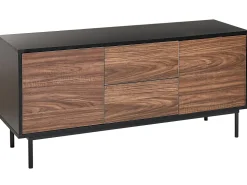 Aparador Com 2 Gavetas E 2 Portas Em Madeira Escura E Preto Okland