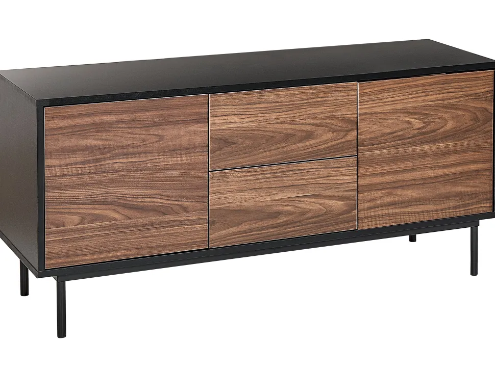 Aparador Com 2 Gavetas E 2 Portas Em Madeira Escura E Preto Okland
