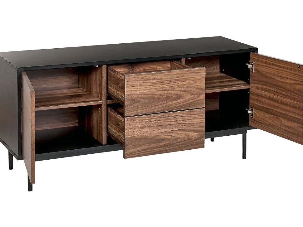 Aparador Com 2 Gavetas E 2 Portas Em Madeira Escura E Preto Okland