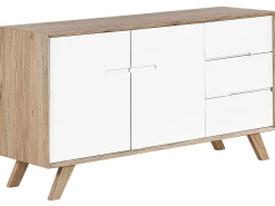 Aparador Com 3 Gavetas E 2 Porta Branco E Cor De Madeira Clara Forester