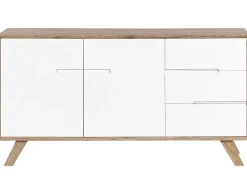 Aparador Com 3 Gavetas E 2 Porta Branco E Cor De Madeira Clara Forester