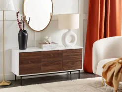 Aparador Com 2 Gavetas E 2 Portas Em Madeira Escura E Branco Okland