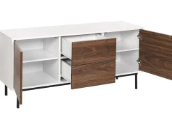 Aparador Com 2 Gavetas E 2 Portas Em Madeira Escura E Branco Okland