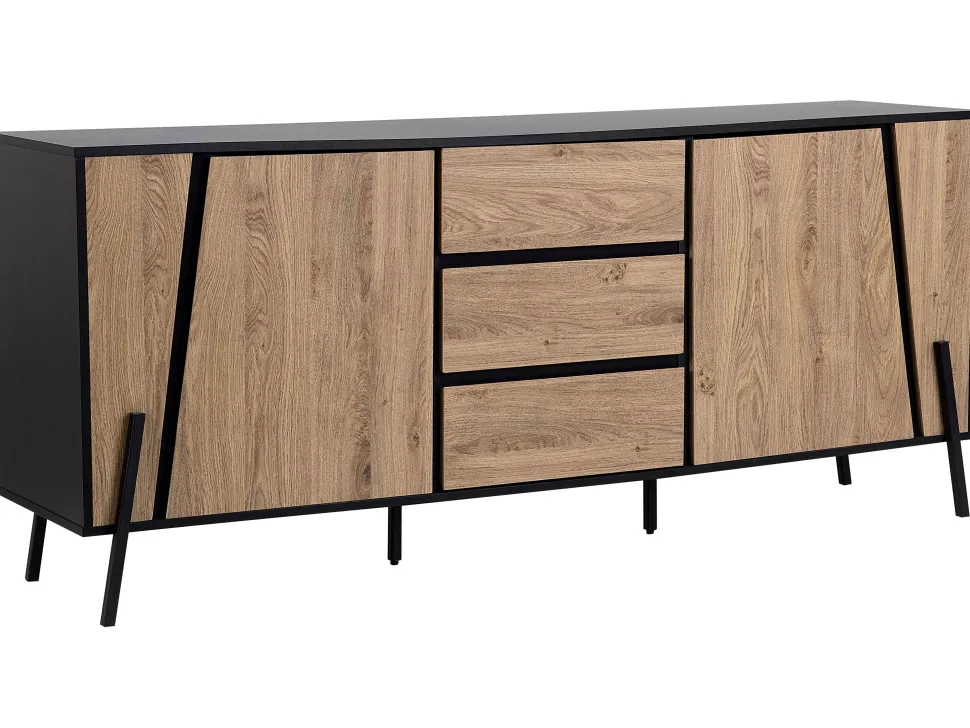 Aparador Com 3 Gavetas E 2 Portas Cor De Madeira Escura Blackpool