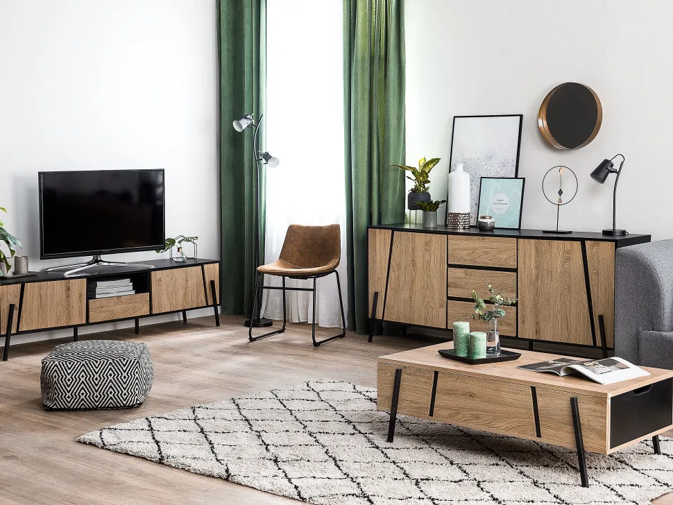 Aparador Com 3 Gavetas E 2 Portas Cor De Madeira Escura Blackpool