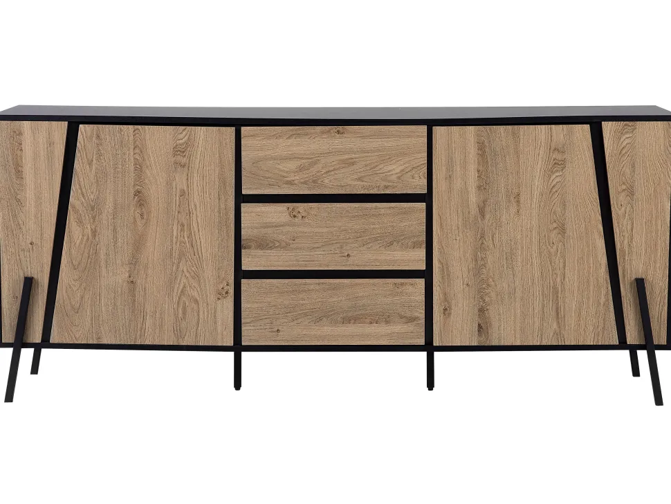 Aparador Com 3 Gavetas E 2 Portas Cor De Madeira Escura Blackpool