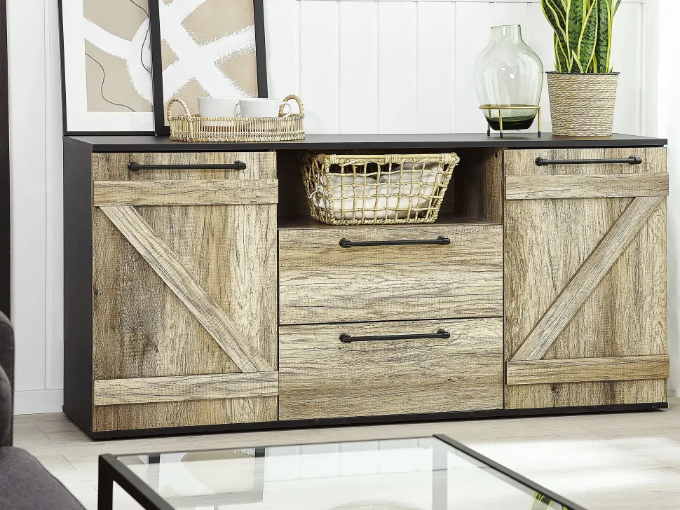 Aparador Com 2 Gavetas E 2 Portas Castanho Claro E Preto Salter