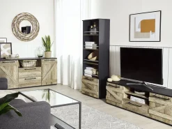 Aparador Com 2 Gavetas E 2 Portas Castanho Claro E Preto Salter