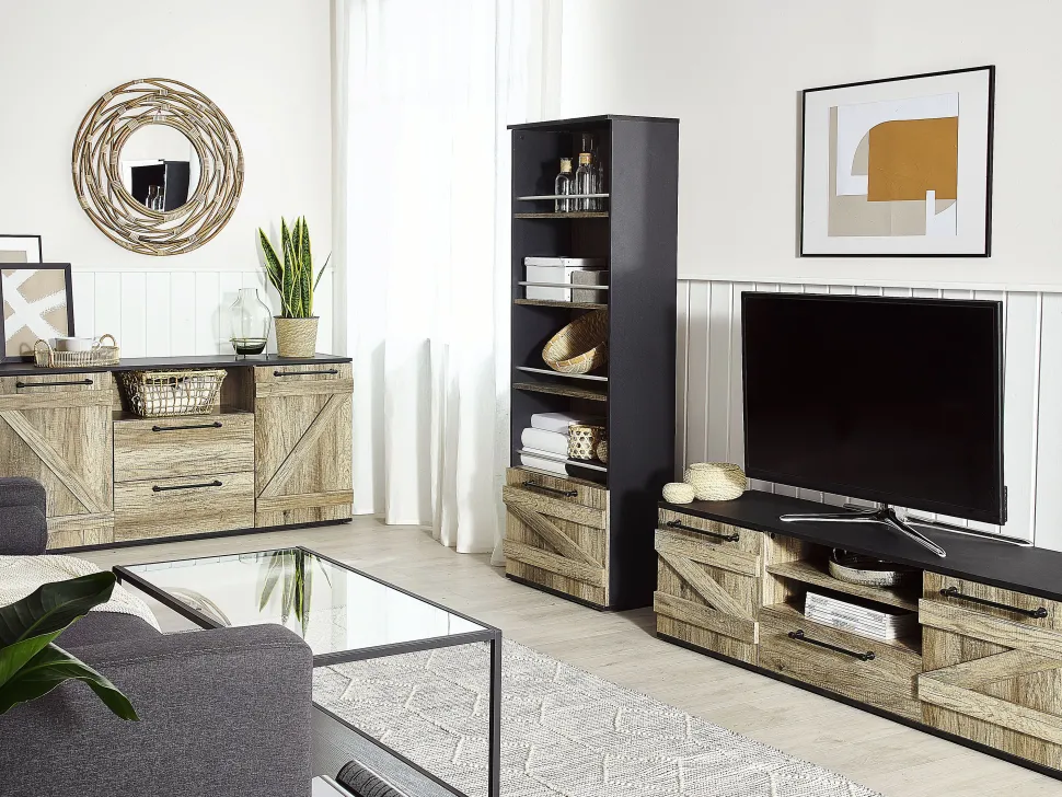 Aparador Com 2 Gavetas E 2 Portas Castanho Claro E Preto Salter