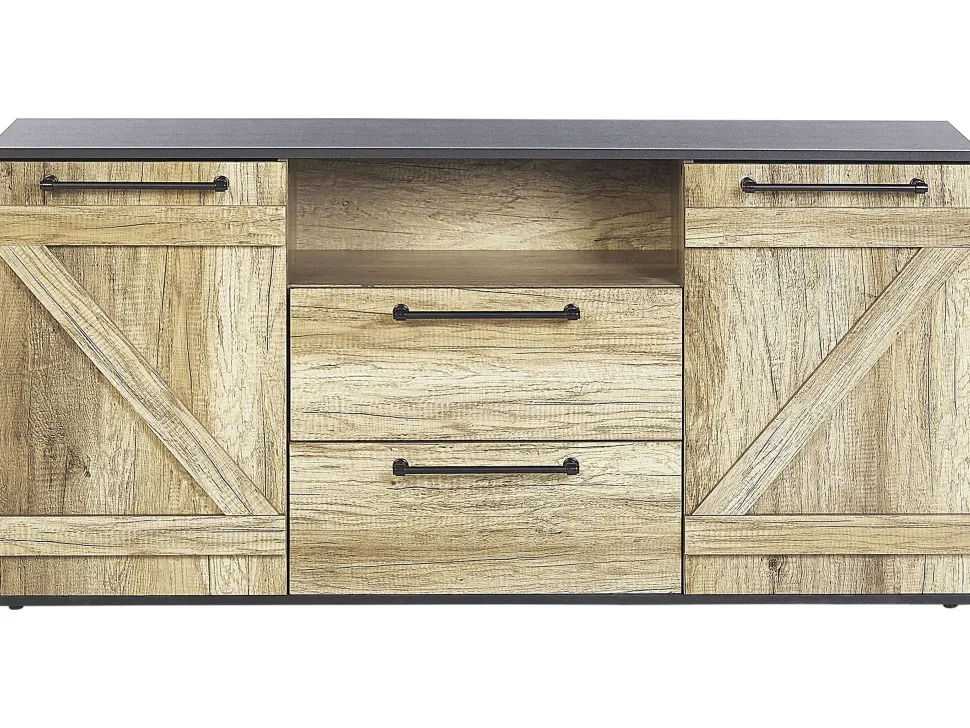 Aparador Com 2 Gavetas E 2 Portas Castanho Claro E Preto Salter