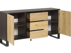 Aparador Com 3 Gavetas E 2 Portas Cor De Madeira Clara E Preto Elda