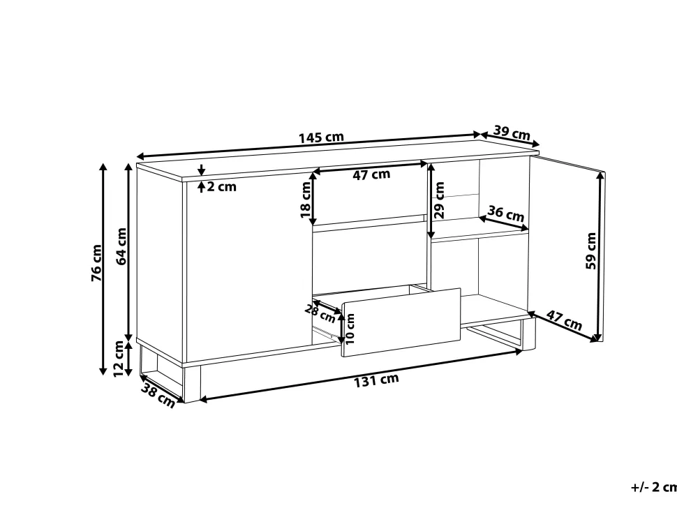 Aparador Com 3 Gavetas E 2 Portas Cor De Madeira Clara E Preto Elda