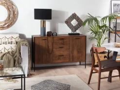 Aparador Com 3 Gavetas E 2 Portas Castanho Escuro E Preto Tifton