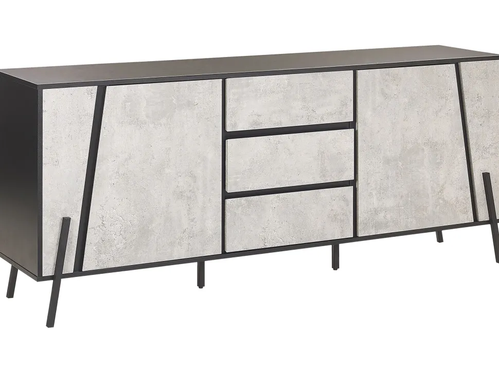 Aparador Com 3 Gavetas E 2 Portas Em Efeito De Concreto E Preto Blackpool