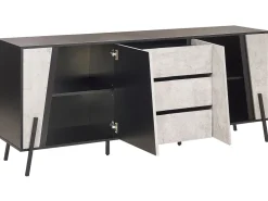 Aparador Com 3 Gavetas E 2 Portas Em Efeito De Concreto E Preto Blackpool