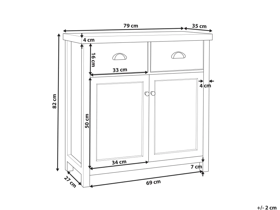Aparador Com 2 Gavetas E 2 Portas Cinzento Clio
