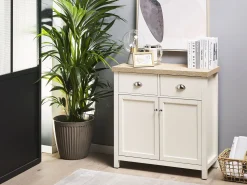 Aparador Com 2 Gavetas E 2 Creme E Cor De Madeira Clara Clio