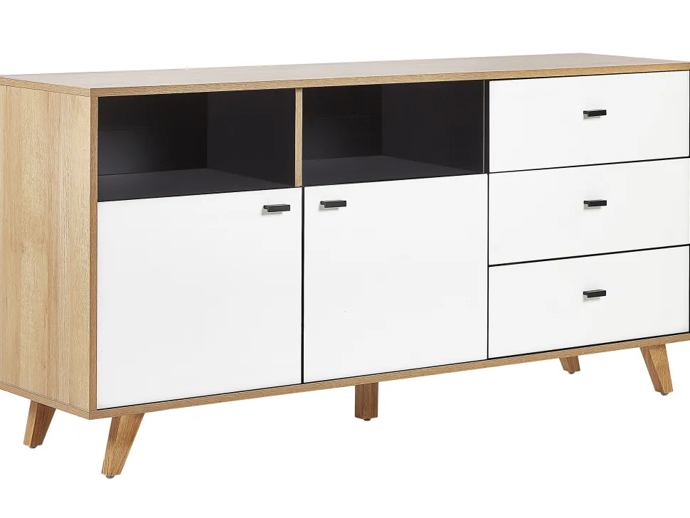 Aparador Com 3 Gavetas E 2 Portas Cor De Madeira Clara E Branco Ilion