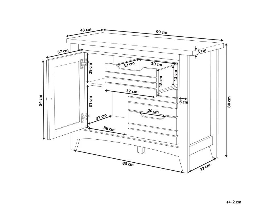 Aparador Com 3 Gavetas E 1 Porta Cor De Madeira Clara Agora