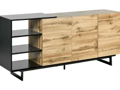 Aparador Com 3 Gavetas E 2 Portas Cor De Madeira Clara E Preto Fiora