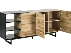 Aparador Com 3 Gavetas E 2 Portas Cor De Madeira Clara E Preto Fiora