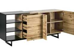 Aparador Com 3 Gavetas E 2 Portas Cor De Madeira Clara E Preto Fiora