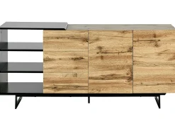 Aparador Com 3 Gavetas E 2 Portas Cor De Madeira Clara E Preto Fiora