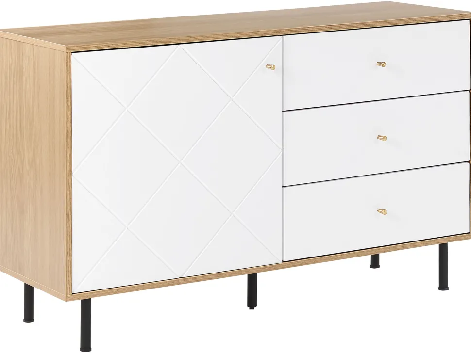 Aparador Com 3 Gavetas E 1 Porta Em Madeira Clara E Branco Palmer