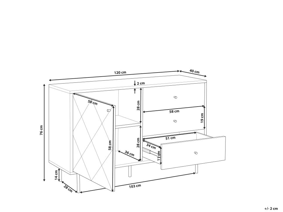 Aparador Com 3 Gavetas E 1 Porta Em Madeira Clara E Branco Palmer