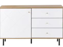 Aparador Com 3 Gavetas E 1 Porta Em Madeira Clara E Branco Palmer