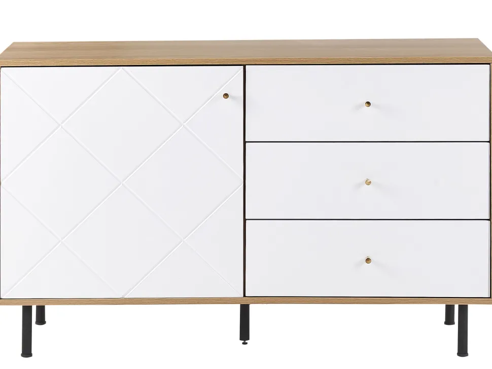 Aparador Com 3 Gavetas E 1 Porta Em Madeira Clara E Branco Palmer