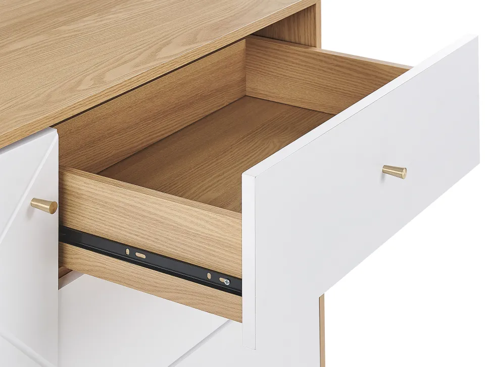 Aparador Com 3 Gavetas E 1 Porta Em Madeira Clara E Branco Palmer