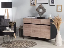 Aparador Com 3 Gavetas E 3 Portas Castanho Claro E Preto Sydney