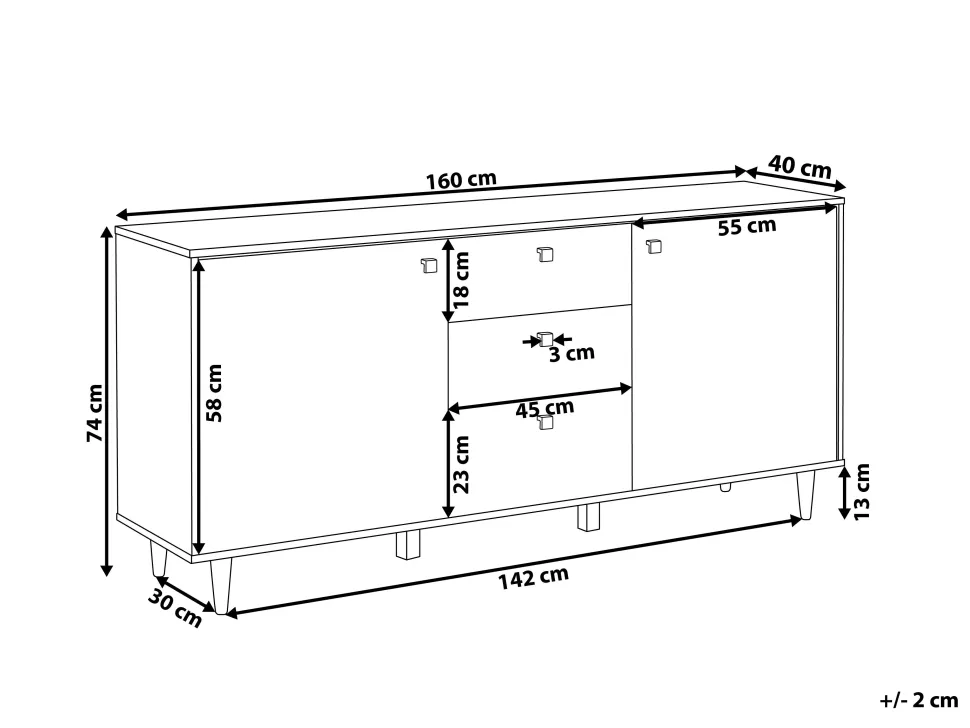 Aparador Com 3 Gavetas E 2 Portas Preto E Cor De Madeira Escura Kuro