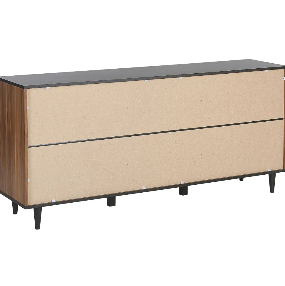 Aparador Com 3 Gavetas E 2 Portas Preto E Cor De Madeira Escura Kuro