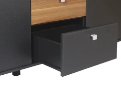 Aparador Com 3 Gavetas E 2 Portas Preto E Cor De Madeira Escura Kuro