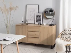 Aparador Com 3 Gavetas E 2 Portas Cor De Madeira Clara Elda