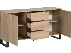 Aparador Com 3 Gavetas E 2 Portas Cor De Madeira Clara Elda