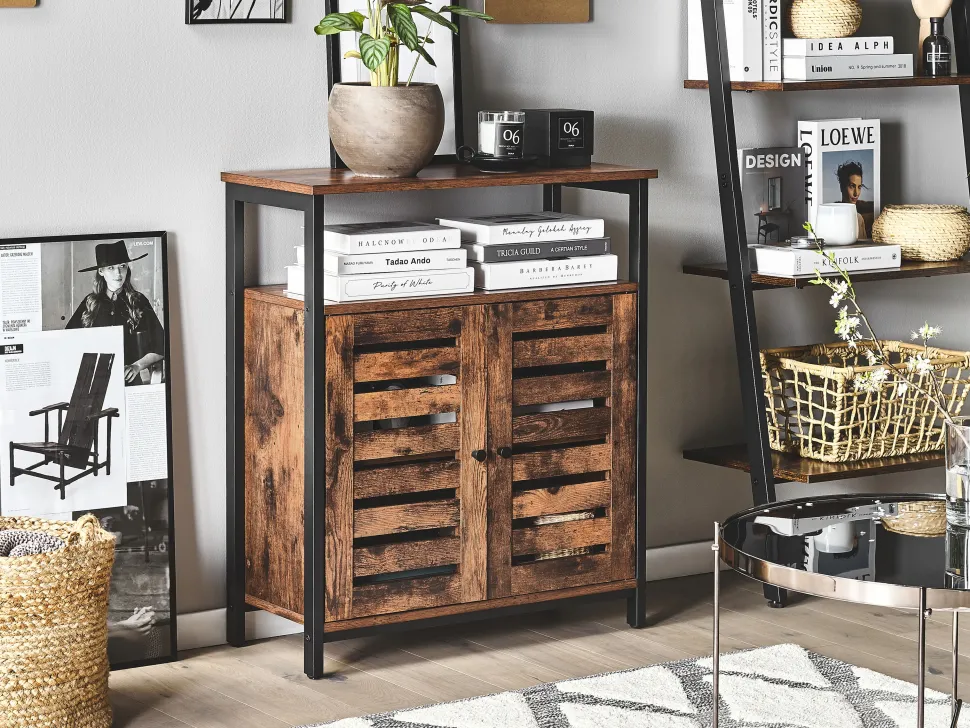 Aparador Com 2 Porta Castanho Escuro E Preto Vilseck