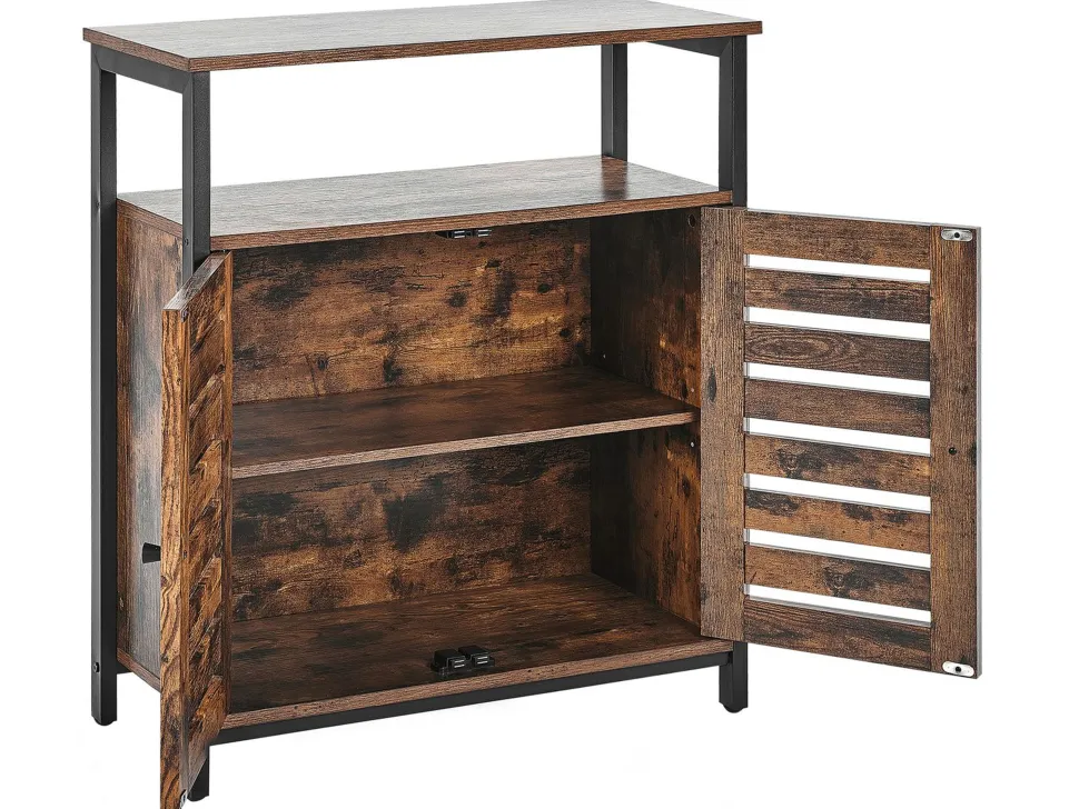 Aparador Com 2 Porta Castanho Escuro E Preto Vilseck