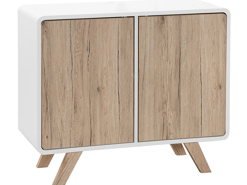 Aparador Com 2 Portas Branco E Cor De Madeira Clara Milo