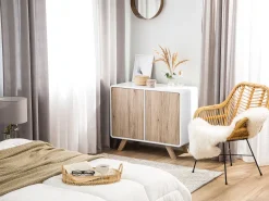 Aparador Com 2 Portas Branco E Cor De Madeira Clara Milo